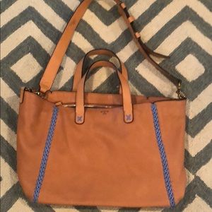 Tory Burch cognac/tan with light blue stitching